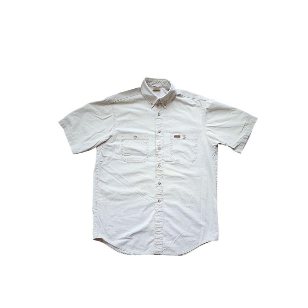 Carhartt Mens Beige Canvas Button Front Work Shirt Size M Pocket‎ (1006)